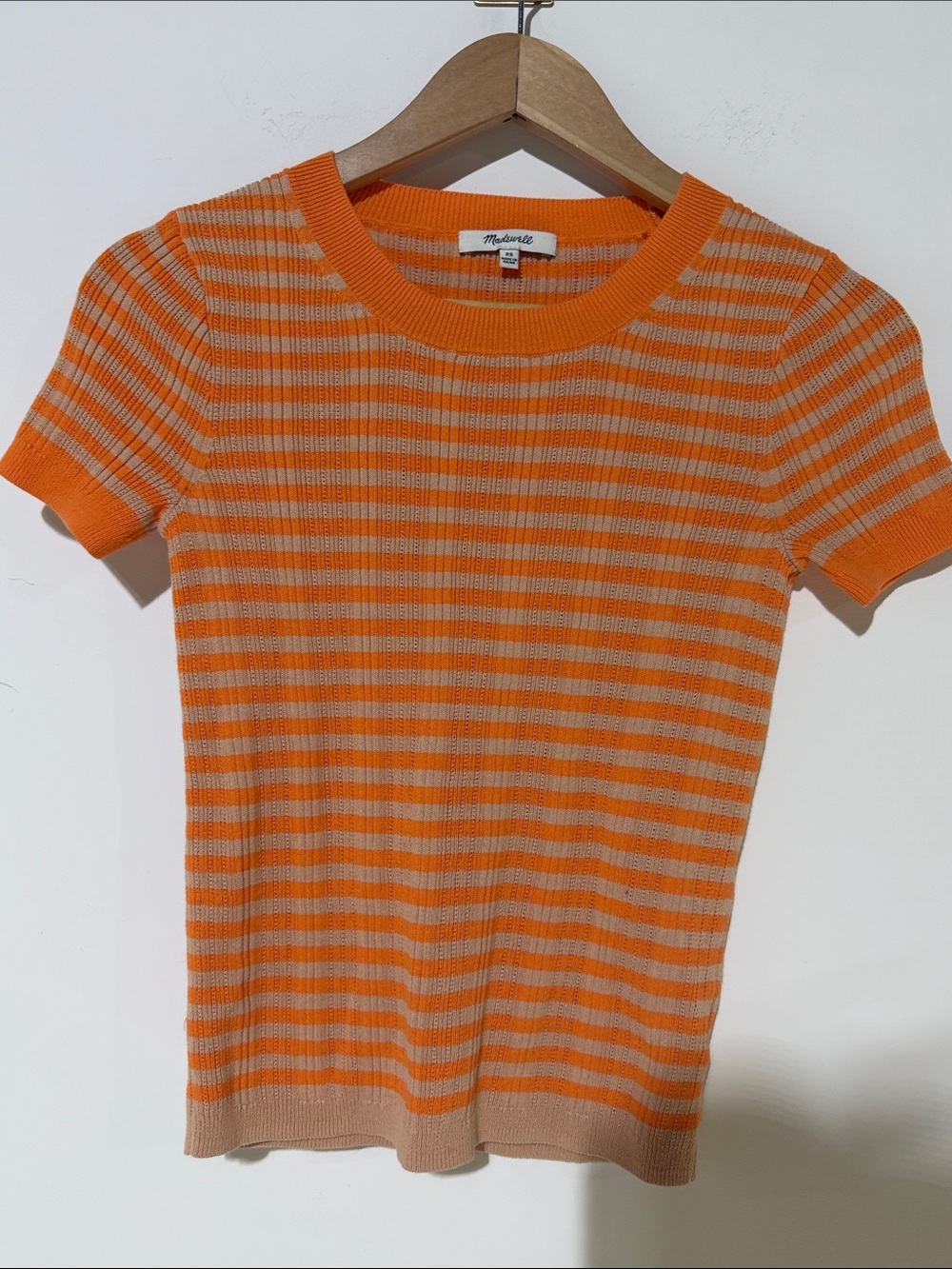 Madewell Orange & Beige Striped Short Sleeve Ribbed Tee size XSmall NWOT